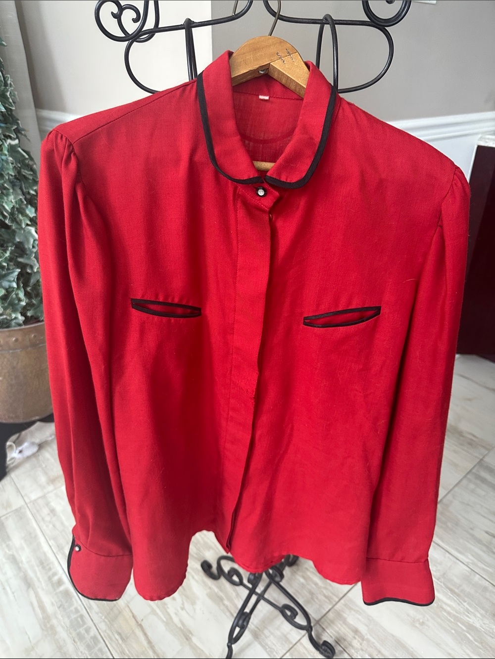 Red Blouse with Black Trim